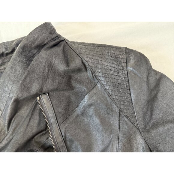 Elie Tahari Lamb Leather and Knit Jacket, Black, Shoulder Stitching, Size Large - Picture 6 of 16